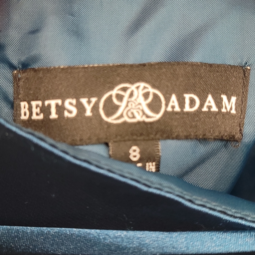 Betsy & Adam Illusion Satin Gown with Lace-Up Back - Picture 10 of 12